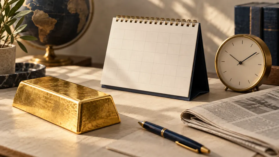 AI illustration: gold beside a calendar and clock
